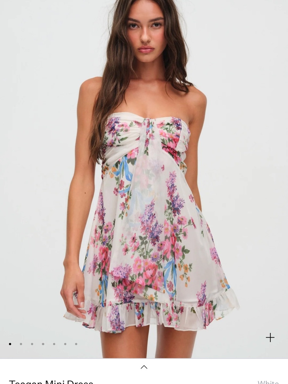 For Love & Lemons White Strapless Floral Mini Dress